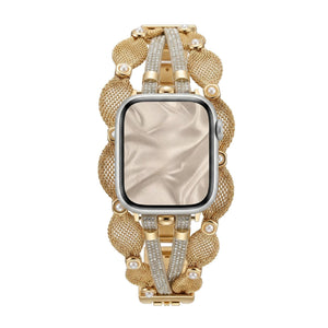 Chic Apple Watch Bracelet, braided mesh, mother-of-pearl beads, sparkling straps, clip clasp, Darune model