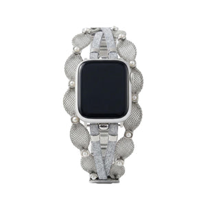 Chic Apple Watch Bracelet, braided mesh, mother-of-pearl beads, sparkling straps, clip clasp, Darune model