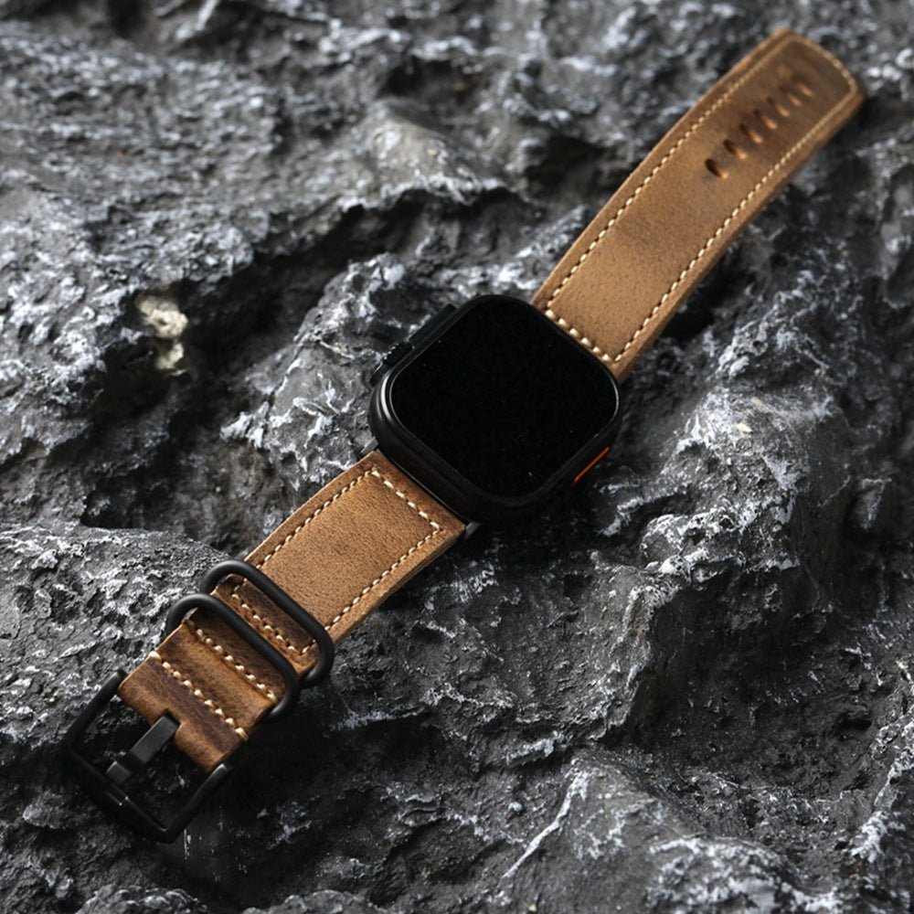Λουράκι Apple Watch vintage καφέ δέρμα, δέρμα βοοειδούς πρώτης στρώσης, εμφανείς ραφές, στιβαρό και κομψό λουράκι, μοντέλο Colin