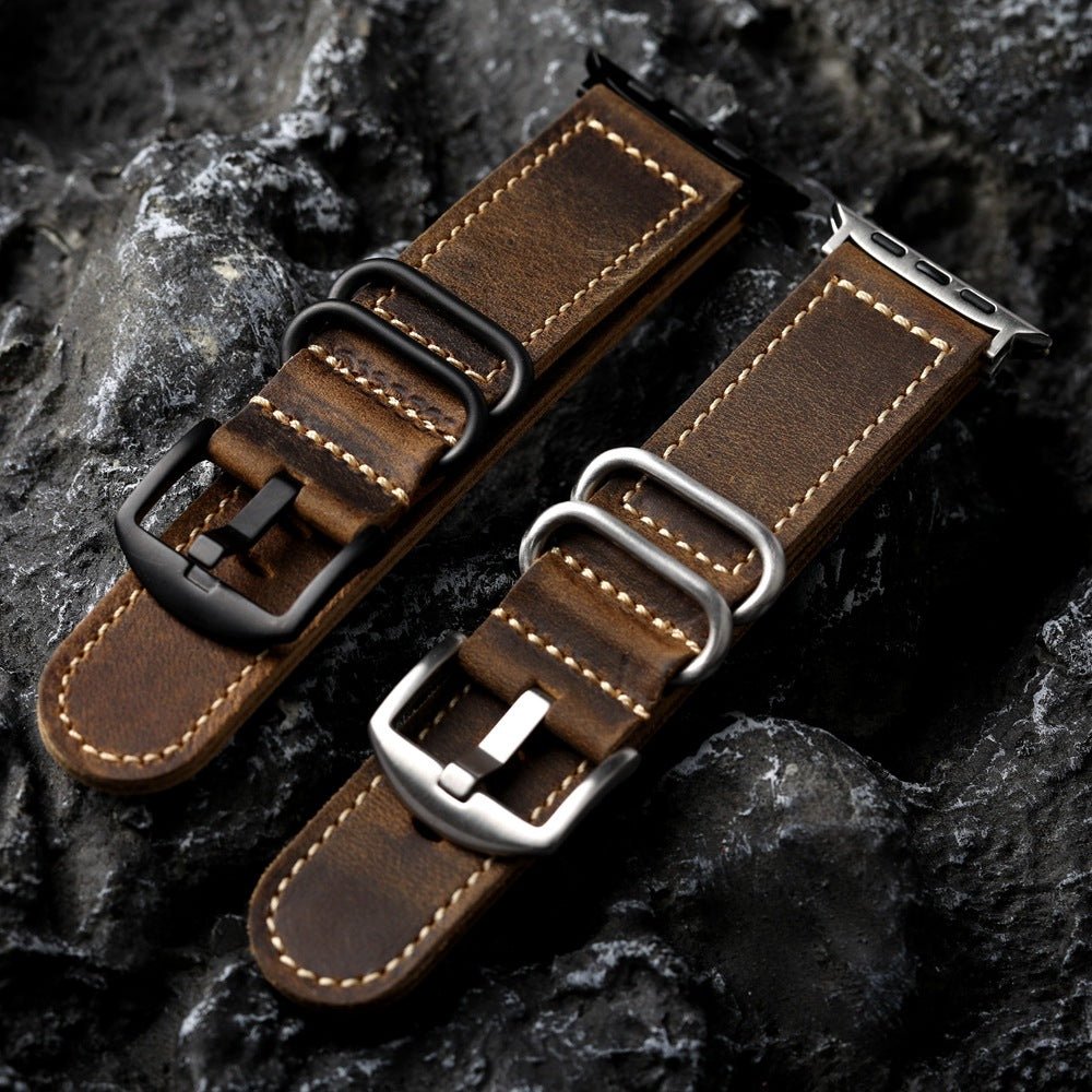 Λουράκι Apple Watch vintage καφέ δέρμα, δέρμα βοοειδούς πρώτης στρώσης, εμφανείς ραφές, στιβαρό και κομψό λουράκι, μοντέλο Colin