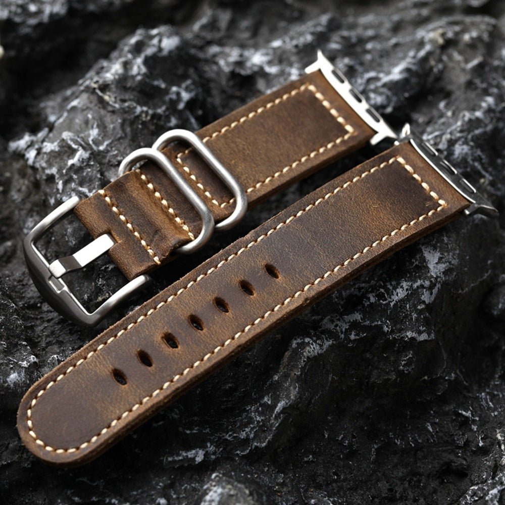 Λουράκι Apple Watch vintage καφέ δέρμα, δέρμα βοοειδούς πρώτης στρώσης, εμφανείς ραφές, στιβαρό και κομψό λουράκι, μοντέλο Colin