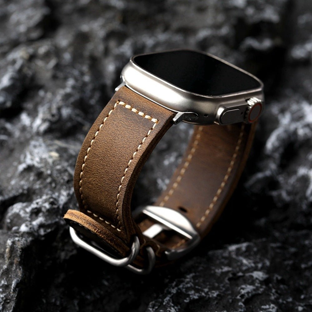 Λουράκι Apple Watch vintage καφέ δέρμα, δέρμα βοοειδούς πρώτης στρώσης, εμφανείς ραφές, στιβαρό και κομψό λουράκι, μοντέλο Colin