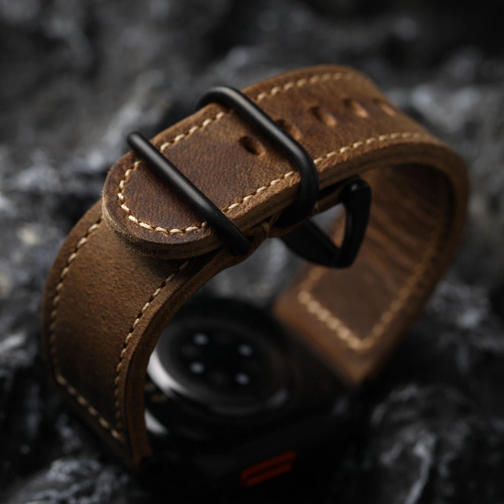 Λουράκι Apple Watch vintage καφέ δέρμα, δέρμα βοοειδούς πρώτης στρώσης, εμφανείς ραφές, στιβαρό και κομψό λουράκι, μοντέλο Colin