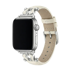 Apple Watch læderarmbånd i førsteklasses kvalitet med funklende hestesko, justerbart, elegant udseende, model Ustelle