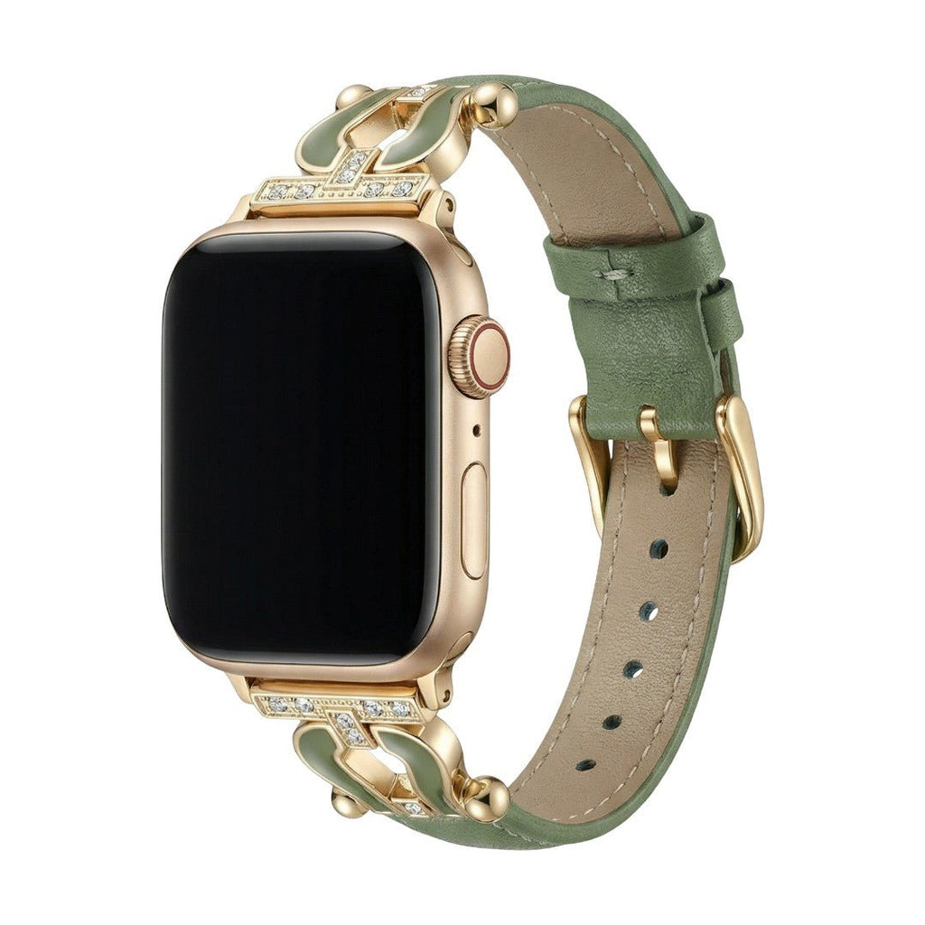 Apple Watch læderarmbånd i førsteklasses kvalitet med funklende hestesko, justerbart, elegant udseende, model Ustelle