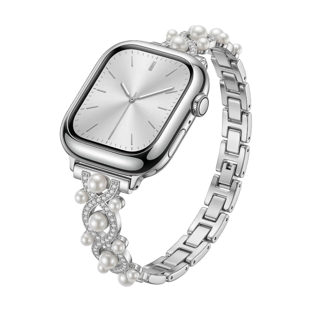 Bracelet Apple Watch décoratif, chaîne élégante avec perles et détails scintillants, bijou de poignet lumineux, modèle Laufey