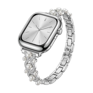 Bracelet Apple Watch décoratif, chaîne élégante avec perles et détails scintillants, bijou de poignet lumineux, modèle Laufey