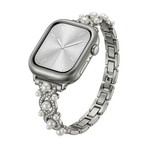 Bracelet Apple Watch décoratif, chaîne élégante avec perles et détails scintillants, bijou de poignet lumineux, modèle Laufey