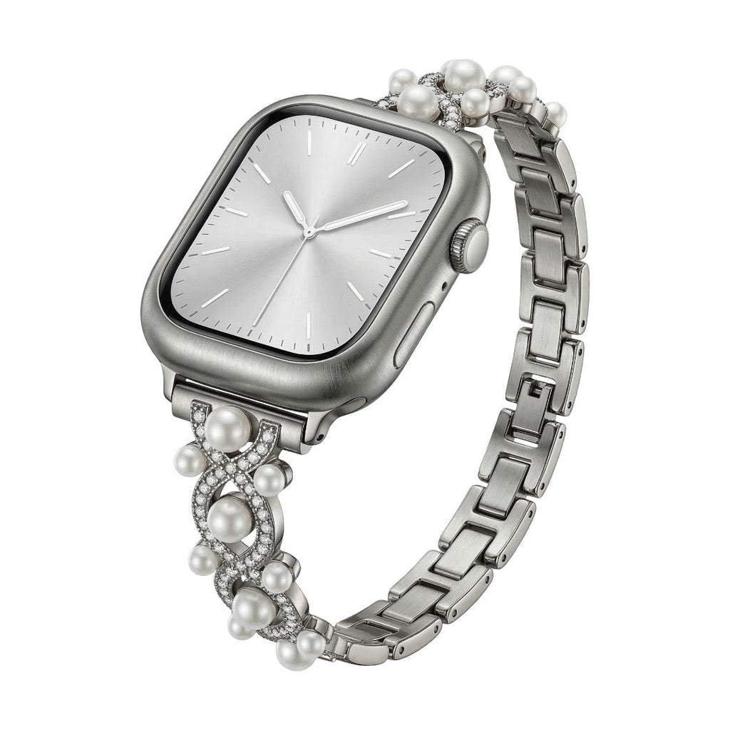 Bracelet Apple Watch décoratif, chaîne élégante avec perles et détails scintillants, bijou de poignet lumineux, modèle Laufey