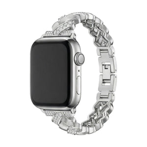 Elegantes Metallarmband für Apple Watch, breite Glieder mit funkelnden Zirkonia besetzt, verstellbar, Modell Toline