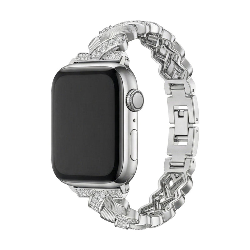 Elegantes Metallarmband für Apple Watch, breite Glieder mit funkelnden Zirkonia besetzt, verstellbar, Modell Toline