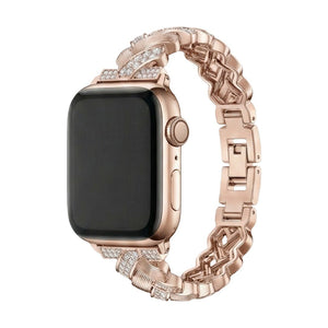 Elegantes Metallarmband für Apple Watch, breite Glieder mit funkelnden Zirkonia besetzt, verstellbar, Modell Toline
