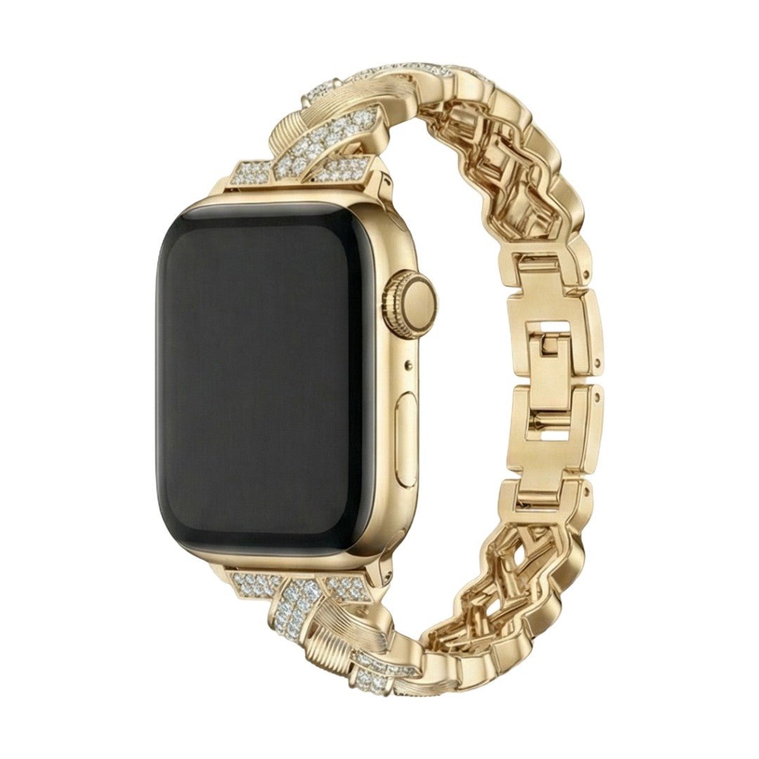 Elegant Metal Apple Watch Bracelet, Wide Links Set with Sparkling Zircon Stones, Adjustable, Toline Model