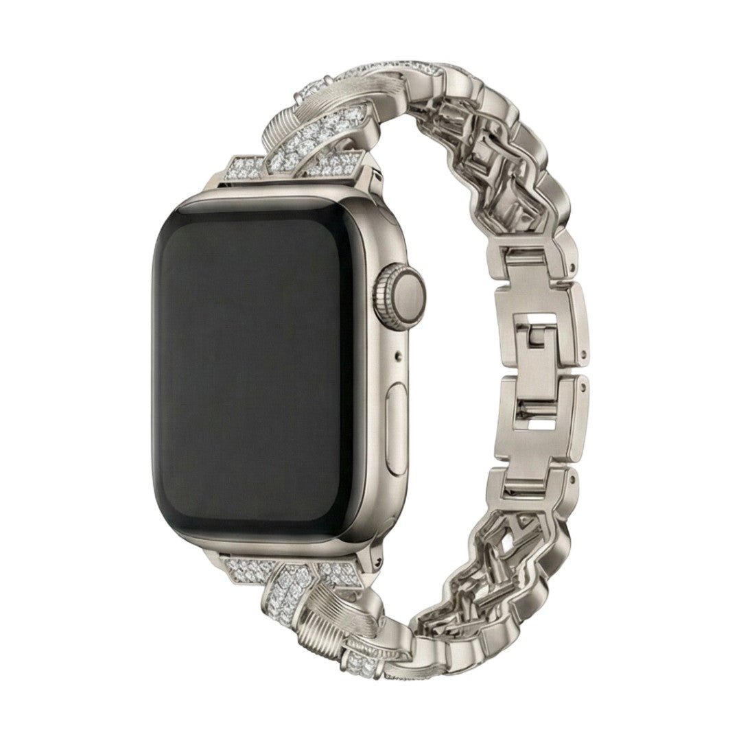 Elegant Metal Apple Watch Bracelet, Wide Links Set with Sparkling Zircon Stones, Adjustable, Toline Model