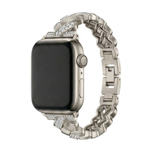 Elegantes Metallarmband für Apple Watch, breite Glieder mit funkelnden Zirkonia besetzt, verstellbar, Modell Toline