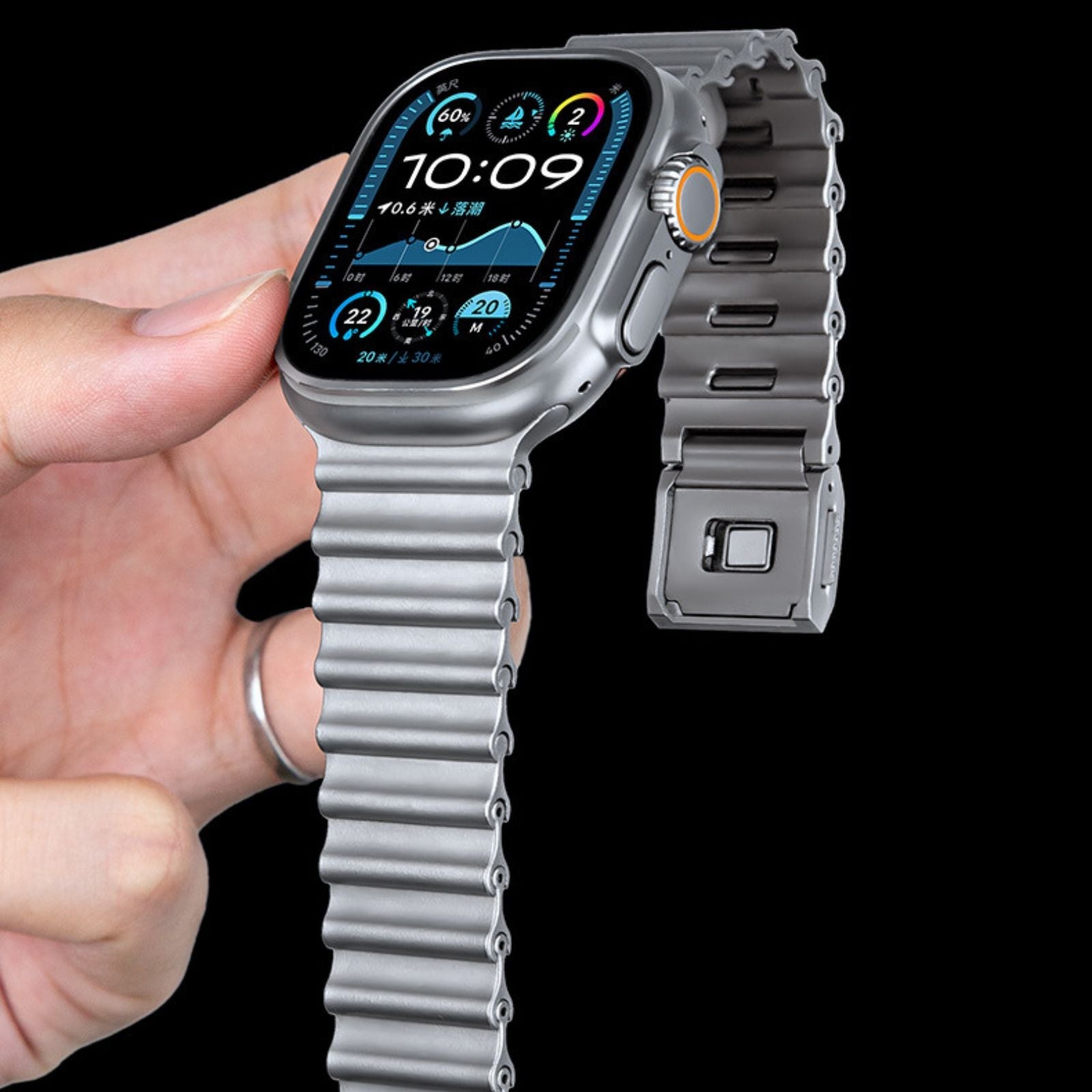 Apple Watch Armband aus Edelstahl, verstellbarer Magnetverschluss, Metallarmband für Herren, robustes und elegantes Accessoire, Modell Jisey