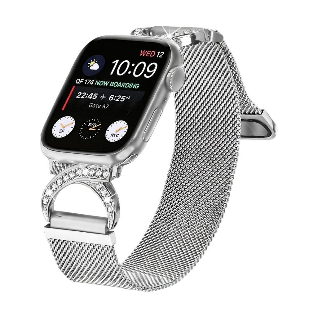 Brazalete Apple Watch de acero inoxidable, cierre magnético ajustable, malla elegante con óxido de circonio, modelo Roxie