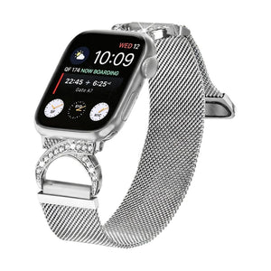 Brazalete Apple Watch de acero inoxidable, cierre magnético ajustable, malla elegante con óxido de circonio, modelo Roxie