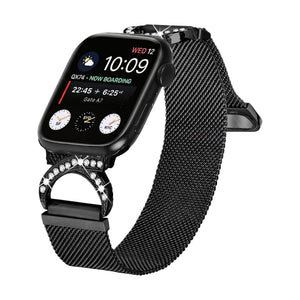 Brazalete Apple Watch de acero inoxidable, cierre magnético ajustable, malla elegante con óxido de circonio, modelo Roxie