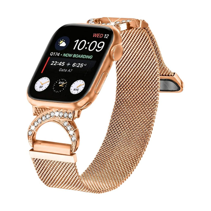Brazalete Apple Watch de acero inoxidable, cierre magnético ajustable, malla elegante con óxido de circonio, modelo Roxie