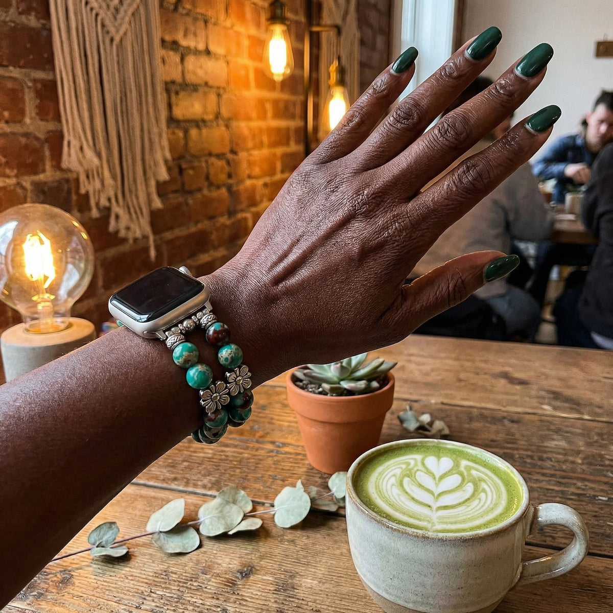 Apple Watch-armbånd i ægte agat, farverige naturperler, behagelig elastik til kvinder, elegant håndledssmykke, model Rodra