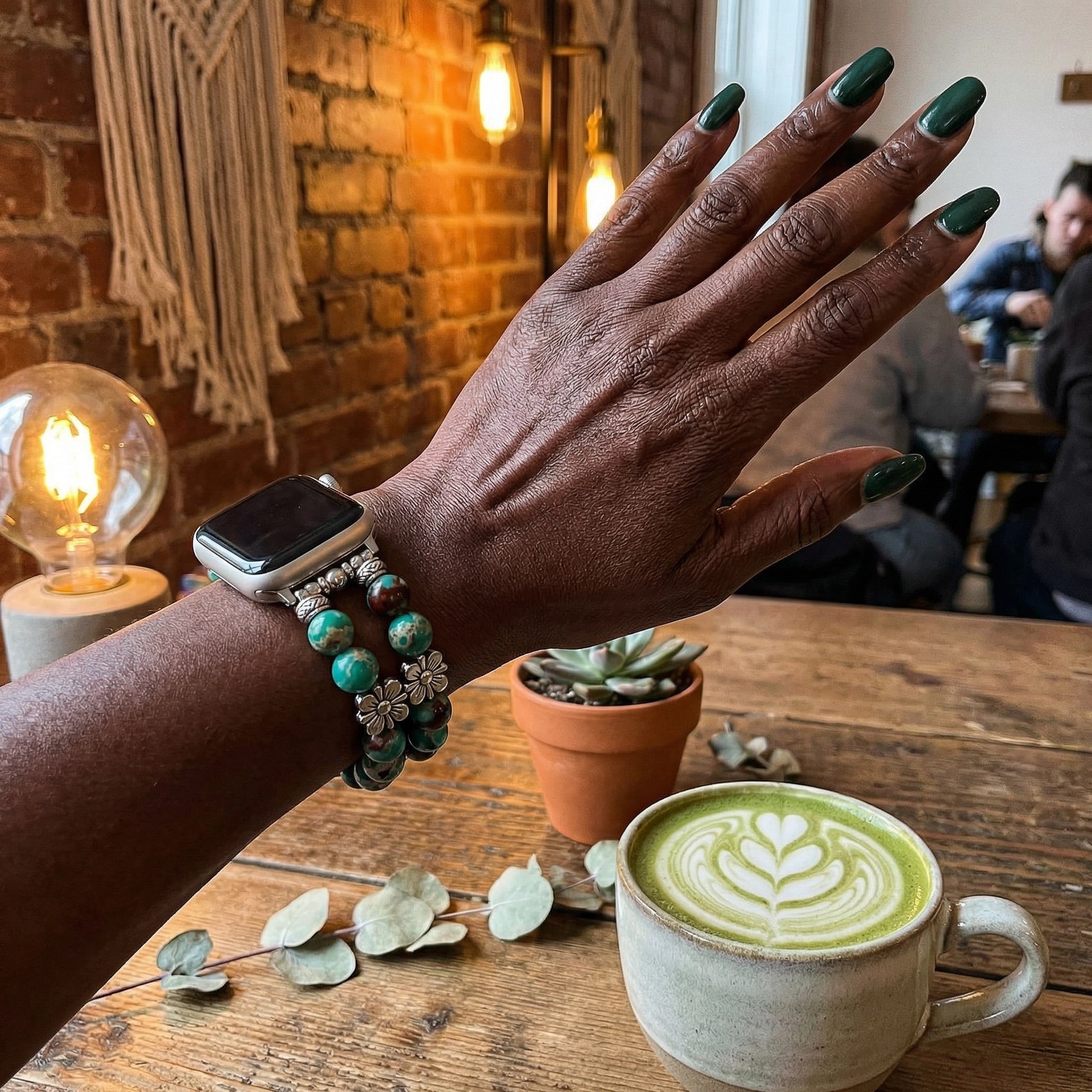 Apple Watch-armbånd i ægte agat, farverige naturperler, behagelig elastik til kvinder, elegant håndledssmykke, model Rodra