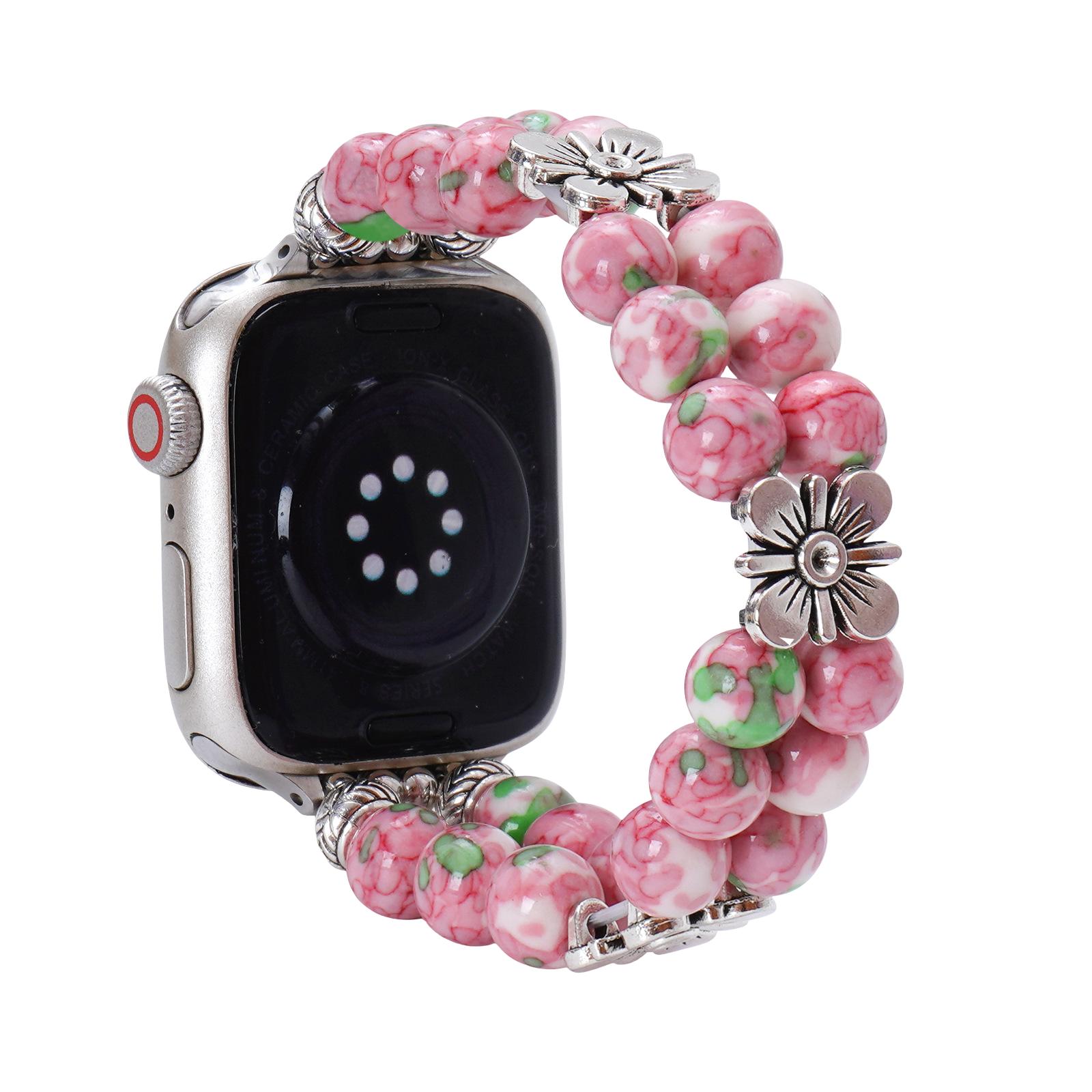 Apple Watch Armband aus echter Achat, farbige Natursteinperlen, bequemer elastischer Sitz für Damen, eleganter Armschmuck, Modell Rodra
