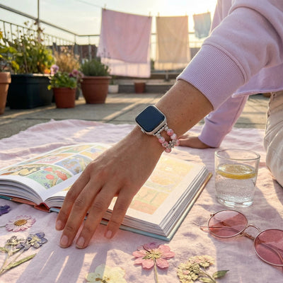 Apple Watch-armbånd i ægte agat, farverige naturperler, behagelig elastik til kvinder, elegant håndledssmykke, model Rodra