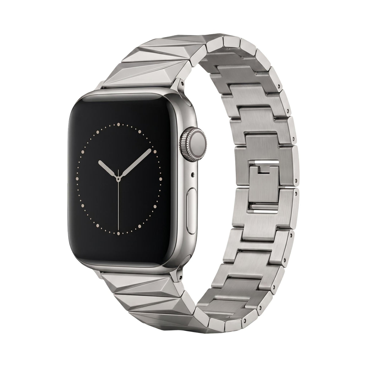 Pulseira para Apple Watch em liga metálica, elos geométricos, acabamento luxuoso, ajustável, para mulher, modelo Gisca