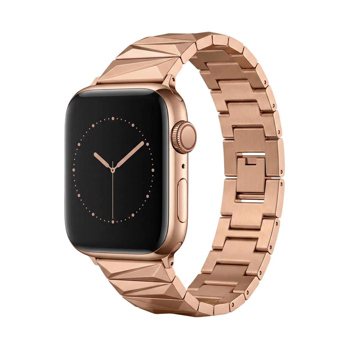 Pulseira para Apple Watch em liga metálica, elos geométricos, acabamento luxuoso, ajustável, para mulher, modelo Gisca