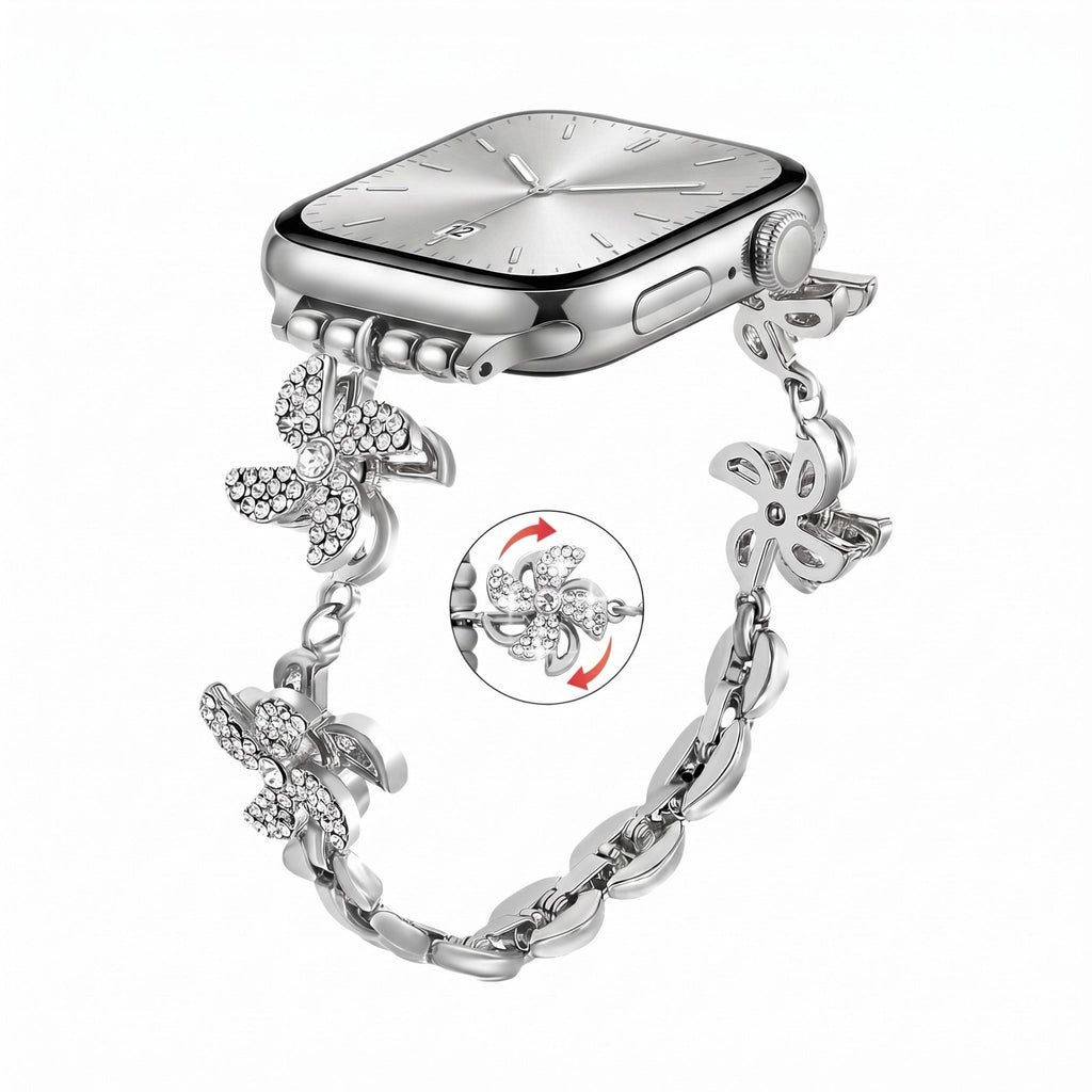Apple Watch Bracelet in Metal Alloy, Rotating Lotus Flower Fidget, Adjustable Clip Links, for Women, Lossia Model