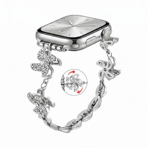 Apple Watch Bracelet in Metal Alloy, Rotating Lotus Flower Fidget, Adjustable Clip Links, for Women, Lossia Model