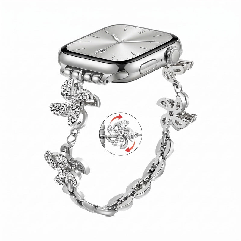 Apple Watch Bracelet in Metal Alloy, Rotating Lotus Flower Fidget, Adjustable Clip Links, for Women, Lossia Model