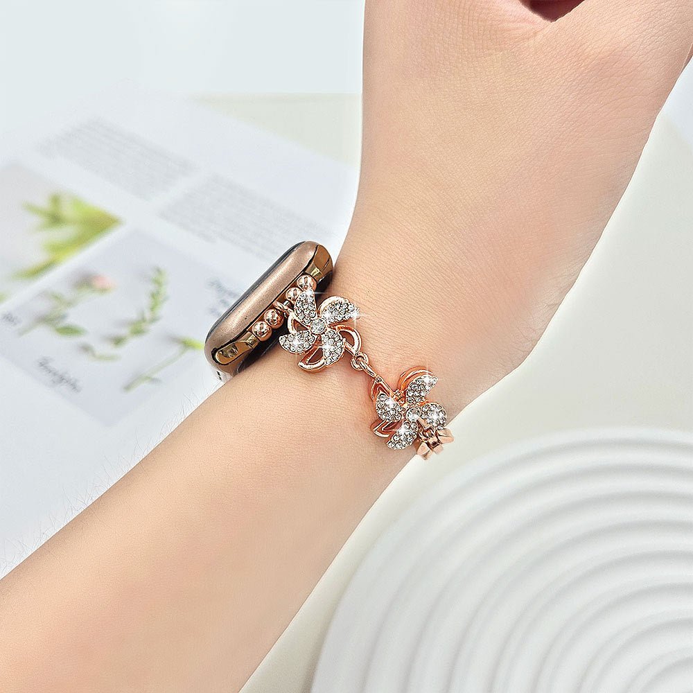 Apple Watch Armband aus Metalllegierung, drehbare Lotusblume, verstellbare Clip-Glieder, für Damen, Modell Lossia
