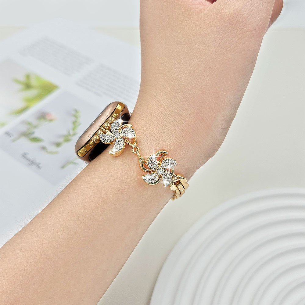 Apple Watch Armband aus Metalllegierung, drehbare Lotusblume, verstellbare Clip-Glieder, für Damen, Modell Lossia