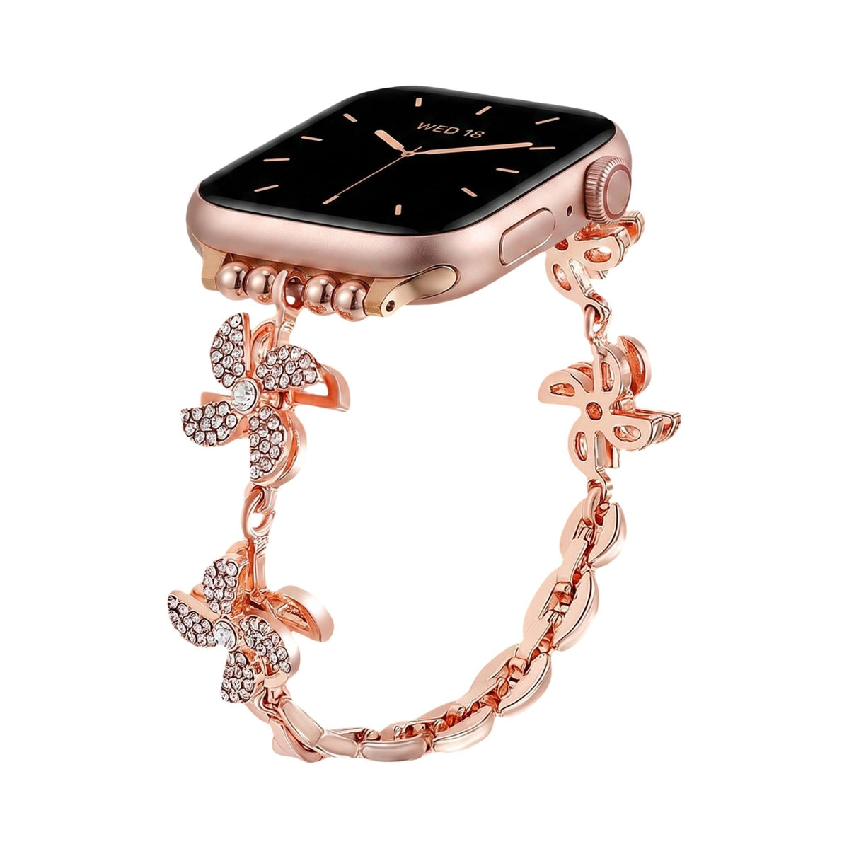 Apple Watch Armband aus Metalllegierung, drehbare Lotusblume, verstellbare Clip-Glieder, für Damen, Modell Lossia