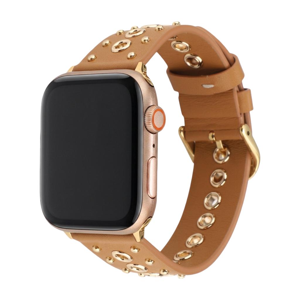 Bracelet Apple Watch en croûte de cuir ornée de rivets métalliques, boucle réglable, style affirmé, modèle Tika