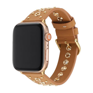 Bracelet Apple Watch en croûte de cuir ornée de rivets métalliques, boucle réglable, style affirmé, modèle Tika