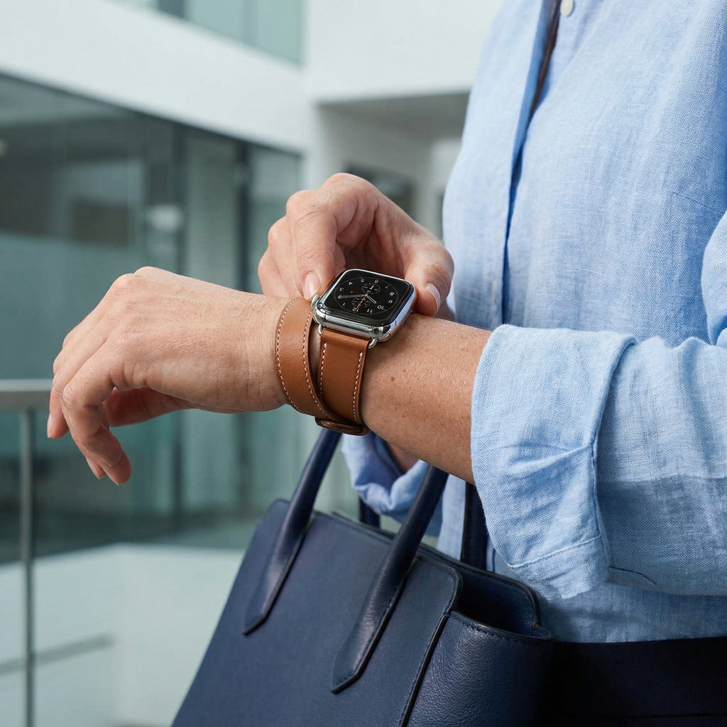 Apple Watch-armbånd i læder med dobbelt omvikling til kvinder, model Ermione