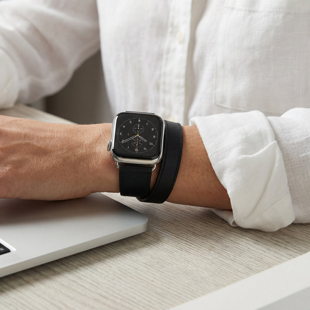 Apple Watch-armbånd i læder med dobbelt omvikling til kvinder, model Ermione