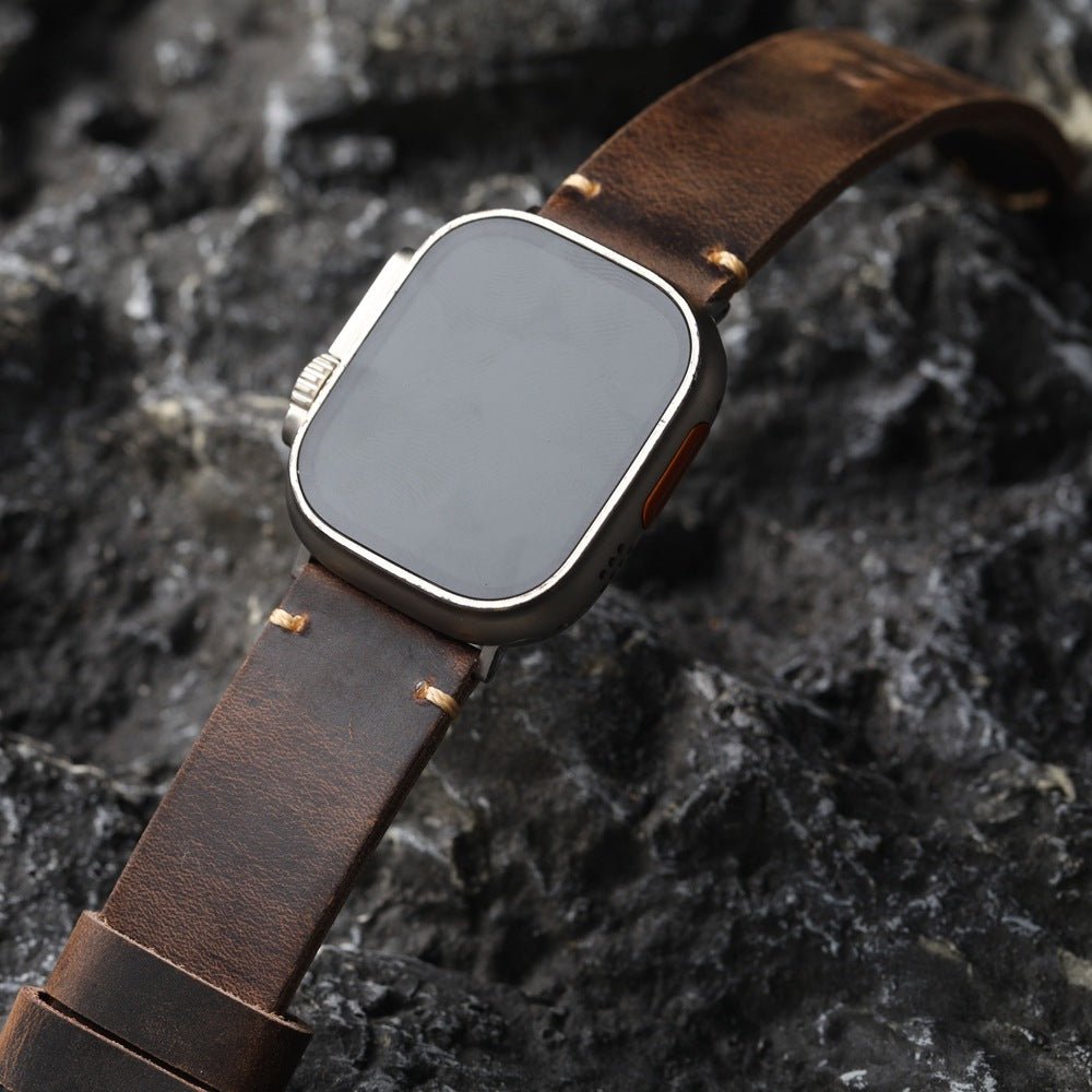 Bracelet Apple Watch en cuir veritable, couture apparente, boucle acier, modele Petrus