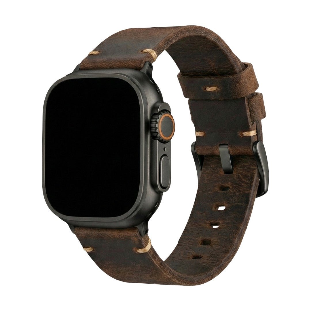 Bracelet Apple Watch en cuir veritable, couture apparente, boucle acier, modele Petrus