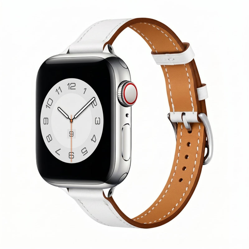 Bracelet Apple Watch en cuir, look raffiné, couture contrastée, s’adapte à tous les poignets, modèle Ermia