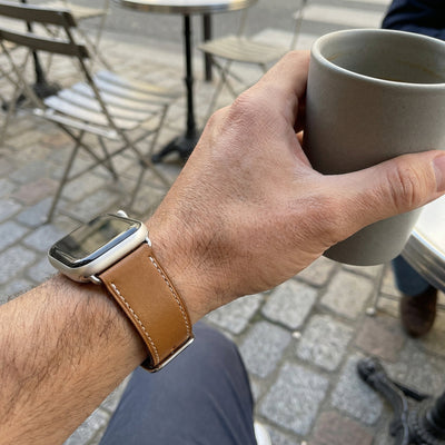 Apple Watch Bracelet in Calfskin Leather, Contrasting Stitching, Pin Buckle Clasp, Krynn Model