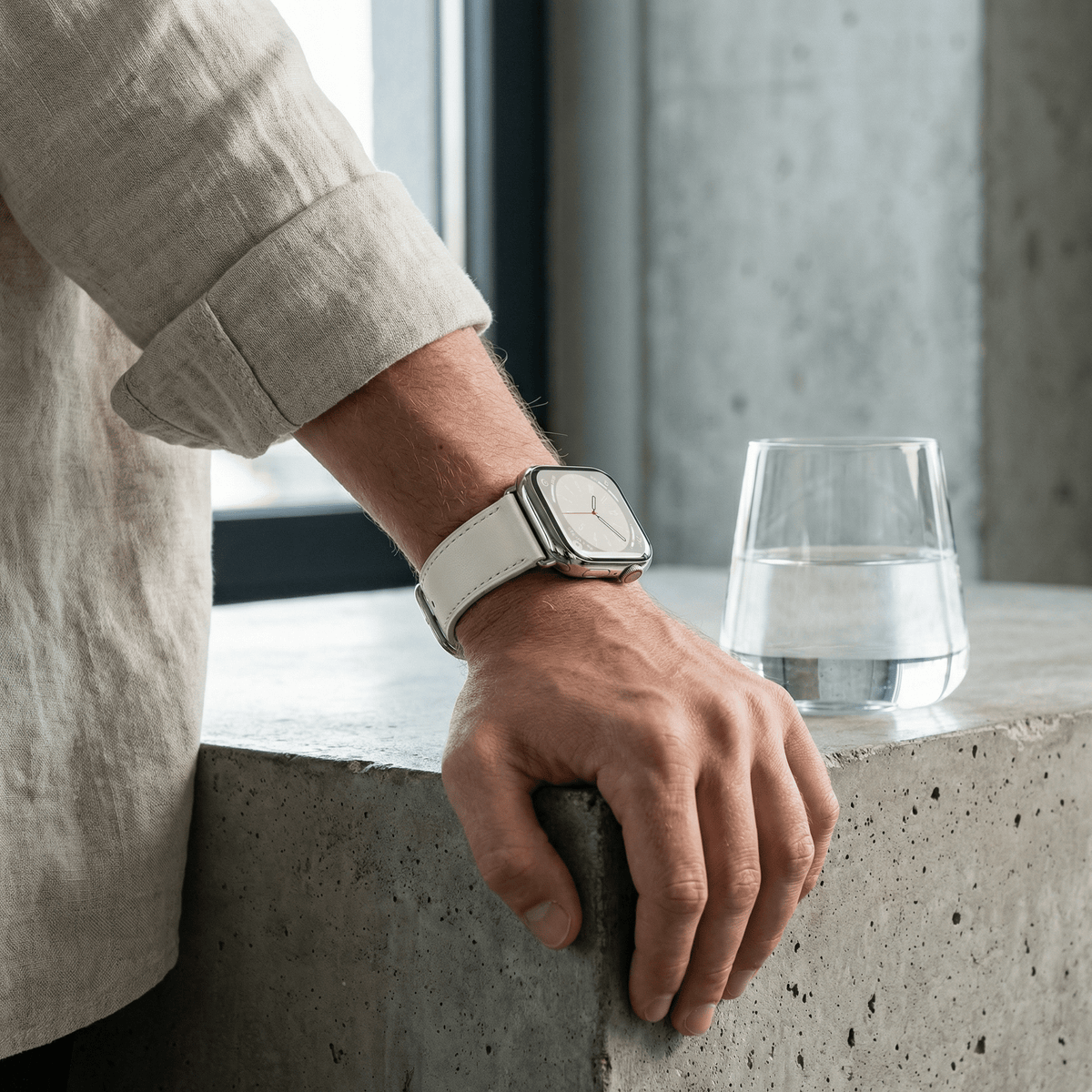 Apple Watch Bracelet in Calfskin Leather, Contrasting Stitching, Pin Buckle Clasp, Krynn Model