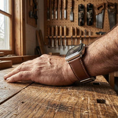 Βραχιόλι για Apple Watch, μαγνητικό κούμπωμα δύο τμημάτων, ραφές τύπου σελλιέ, μοντέλο Ozias
