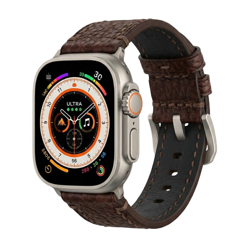 Apple Watch-armbånd i naturlæder, håndsyet finish, kraftigt præget læder, solidt stållås, model Claudio
