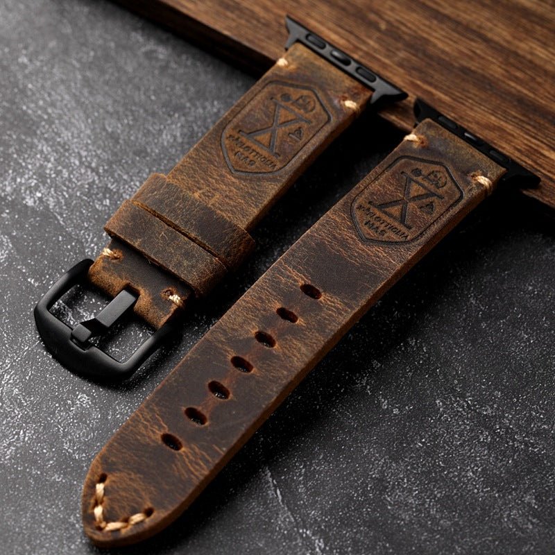 Pulsera para Apple Watch de cuero de plena flor, acabado vintage resistente, cierre de acero, sujeción cómoda y firme, modelo Anclède