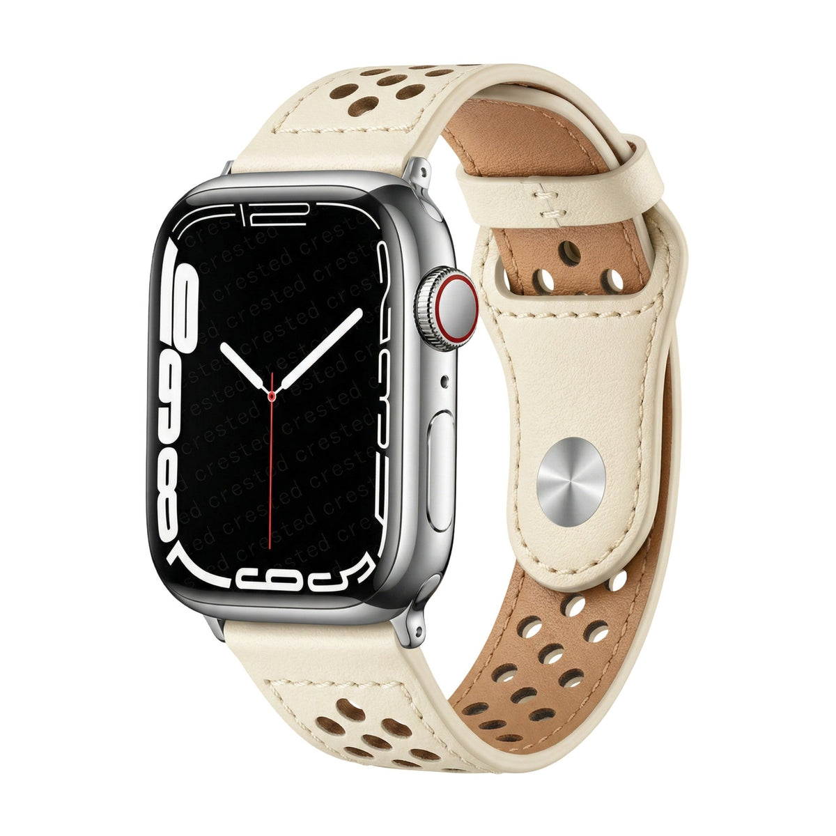 Olexia Model Perforated Breathable Leather Apple Watch Bracelet with Snap Clasp