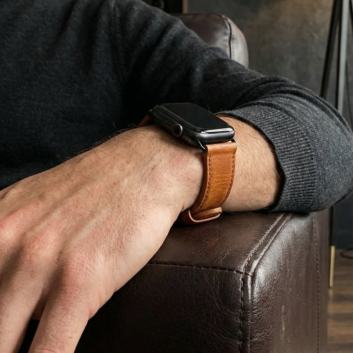 Bracelet Apple Watch, surpiqûres contrastées, boucle ardillon, style business, modèle Ernest